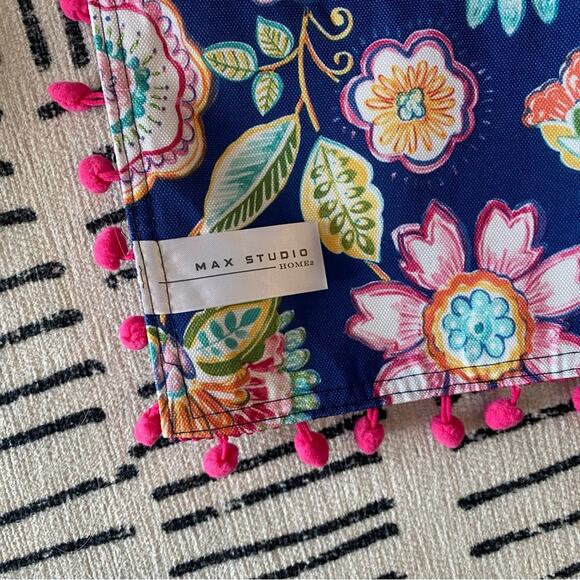Max Studio Floral Print Pom Pom Trim Placemats Set of 4 - Picture 2 of 3